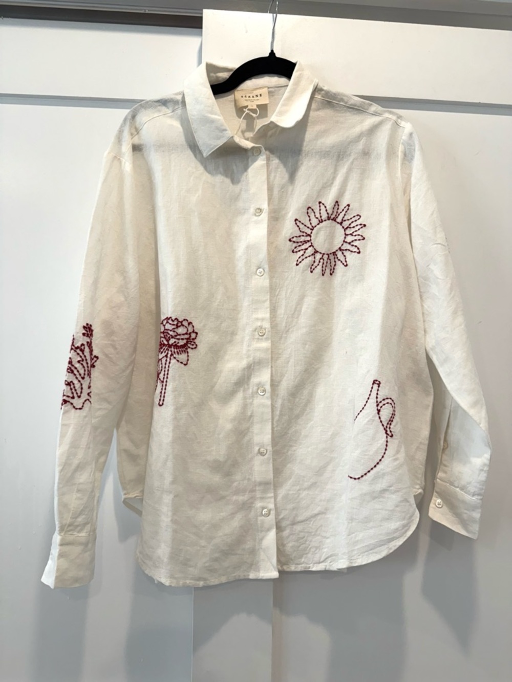 Sezane Embroidered Marzia Button Up Shirt- NWOT